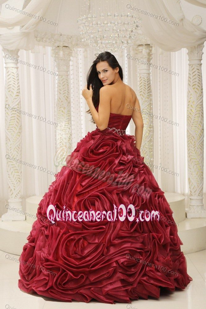 Eye Catching Rolling Flowers Wine Red Dresses for Quinceaneras