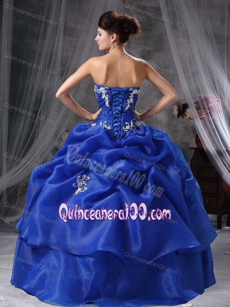 Best Seller Royal Blue Organza Appliques Quinceanera Dress