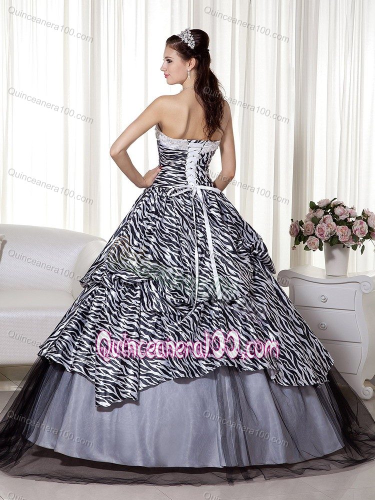 White and Black A-line Quinceanera Dresses Gowns with Zebra Print