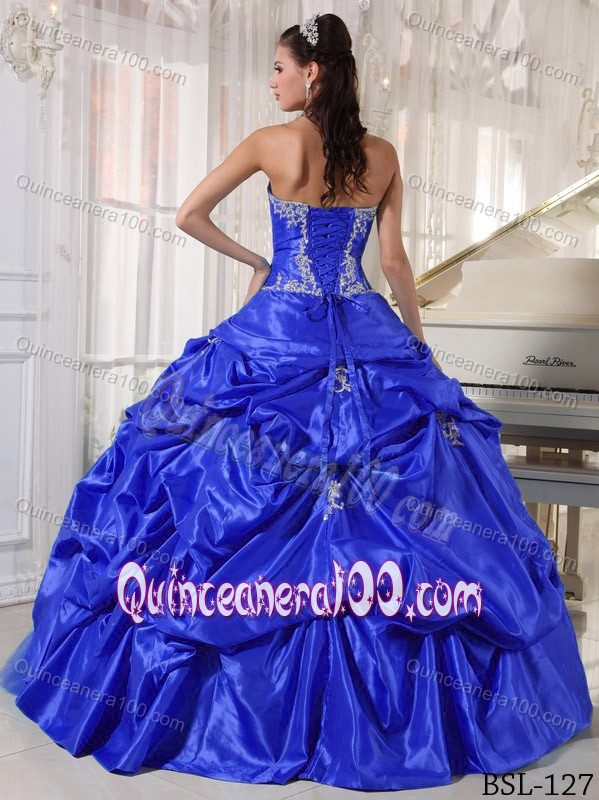Blue Organza and Tulle Dresses for A Quince with Appliques Pick ups