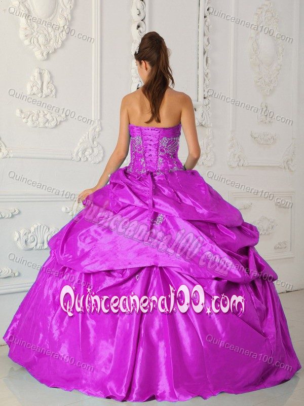 Embroidered Fuchsia Sweetheart Taffeta Quinceanera Gown Dresses