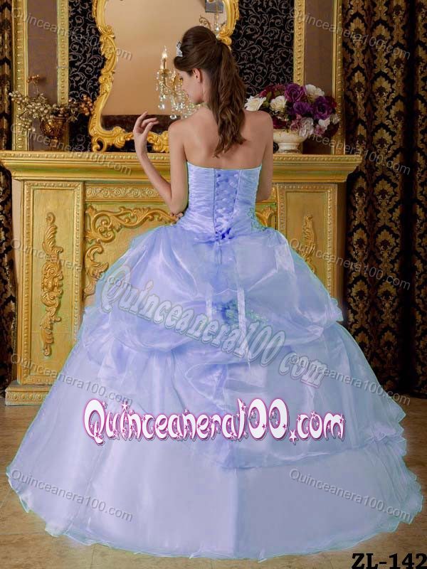 Appliqued Light Blue Organza Strapless Pick ups Quinceanera Gown