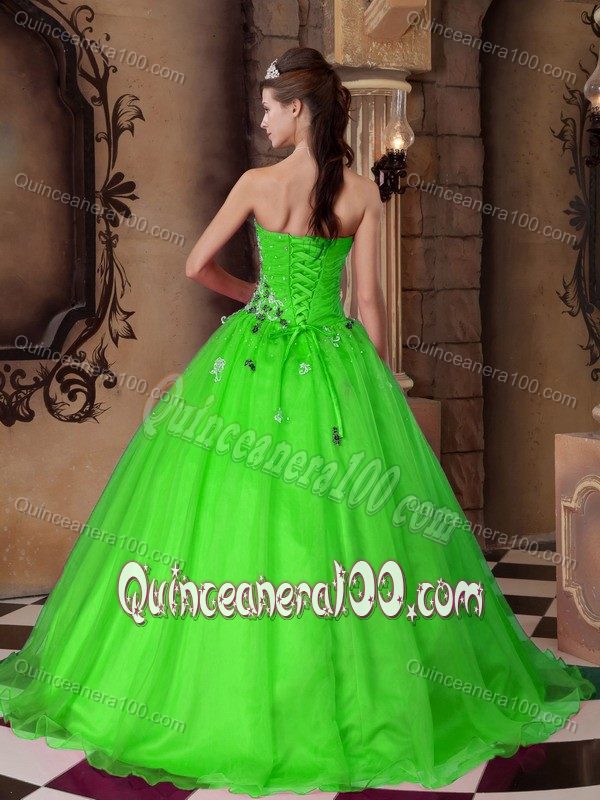 A-line Sweetheart Floor-length Beading Quinceanera Dress Spring Green