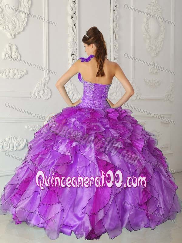 Sweetheart Ruffled Purple 2013 Quinceanera Dress with Feather Decoration