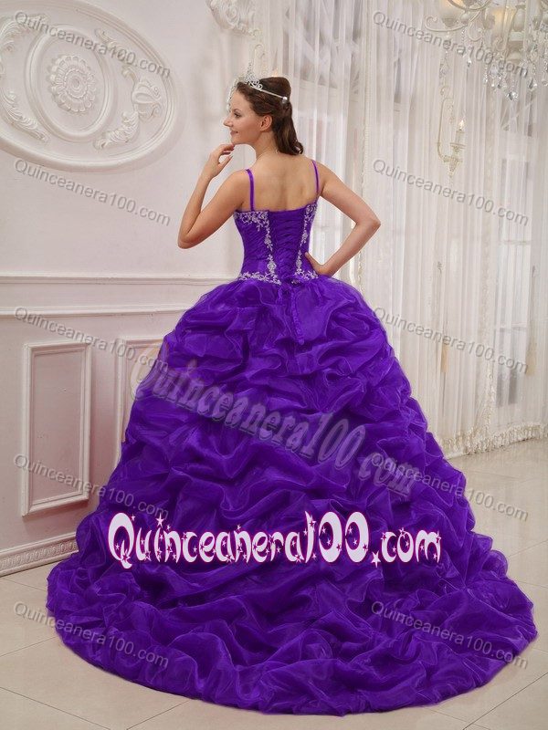 Fantastic V-neck with Straps 2013 Purple Quinceanera Gown Bubbled