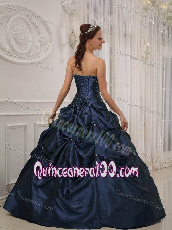 Delicate Pick-ups Navy Blue Beaded Quinceanera Dress Cheap
