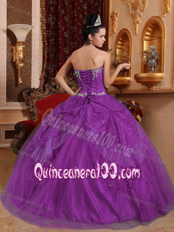Ball Gown Appliqued Purple Quinceanera Gowns with Paillette
