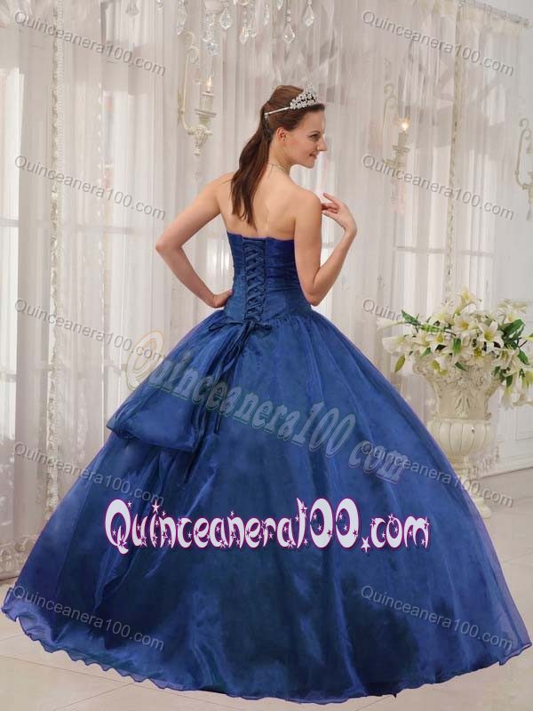 Popular Ball Gown Strapless Beaded Navy Blue Sweet 16 Dress