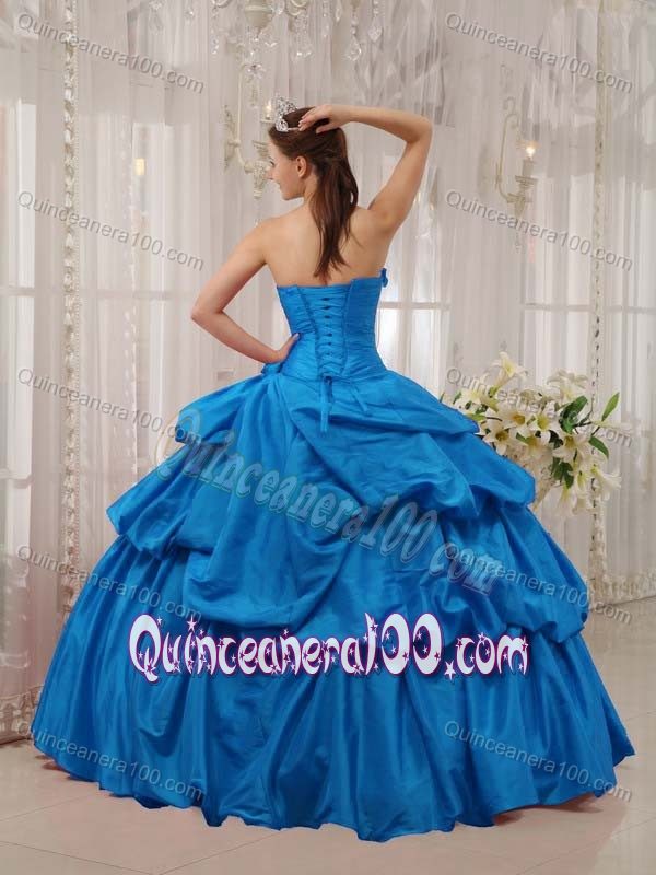 Teal Dress for Quinceaneras with Beading and Handmade Flowers
