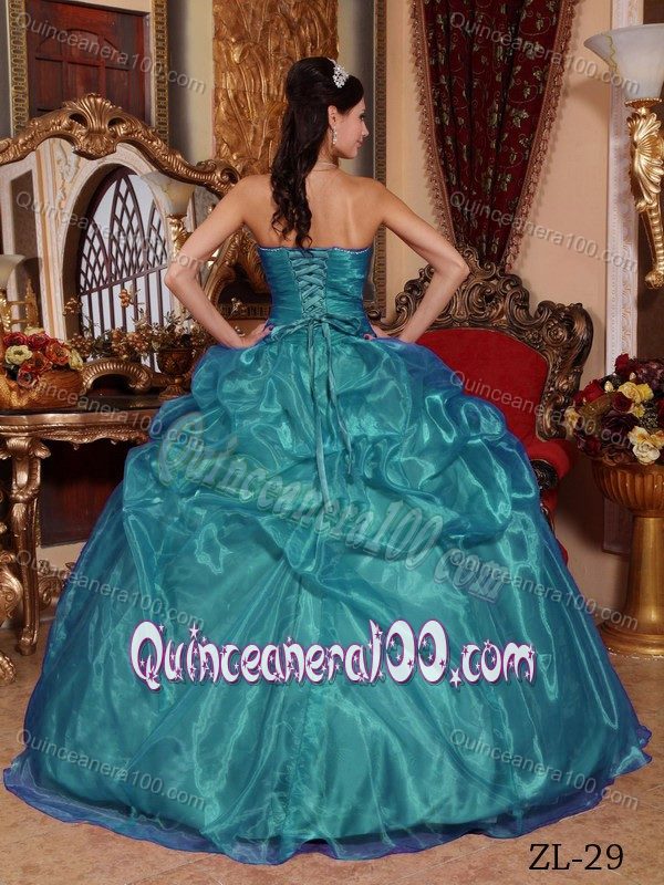 Low Price Sweetheart Organza Dress for Quince in Turquoise