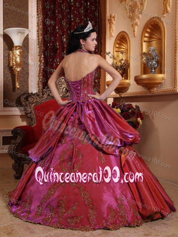 Vintage-inspired Halter Top Red Corset Quinceanera Dresses
