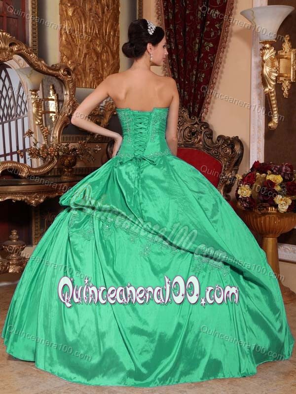 Turquoise Taffeta Quinceanera Dress with Pick-ups and Beading