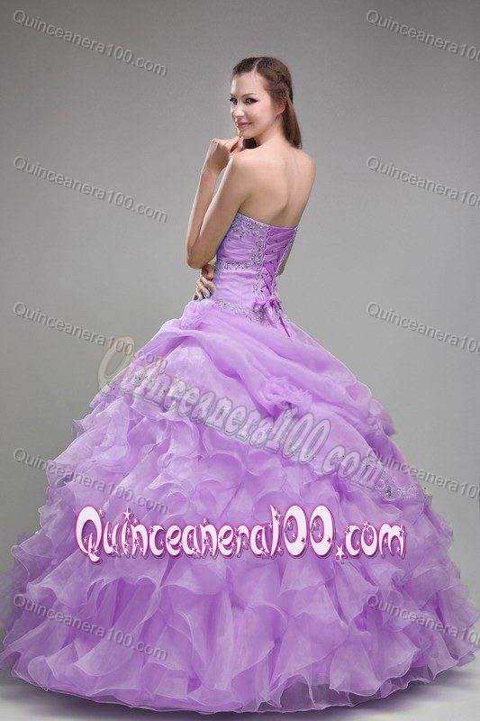 Lilac Quinceanera Dress with Beading and Ruffles in Organza