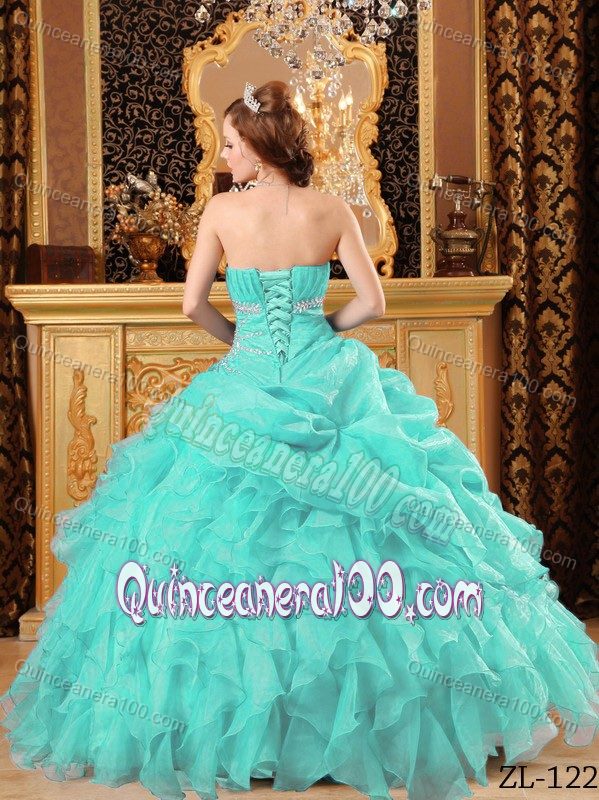 Ruffled Quinceanera Dress Baby Blue Beading Strapless Floor Length