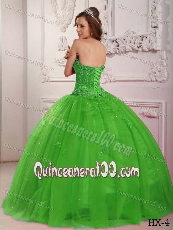 Strapless Floor Length Embroidery Quinceanera Gown Spring Green