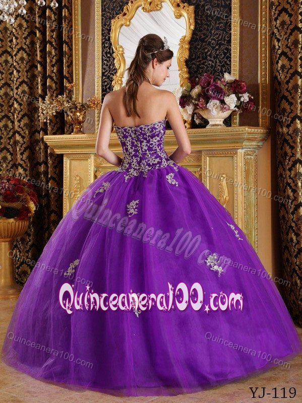 Tulle Appliques Sweetheart Purple Quinceanera Dress for Girls