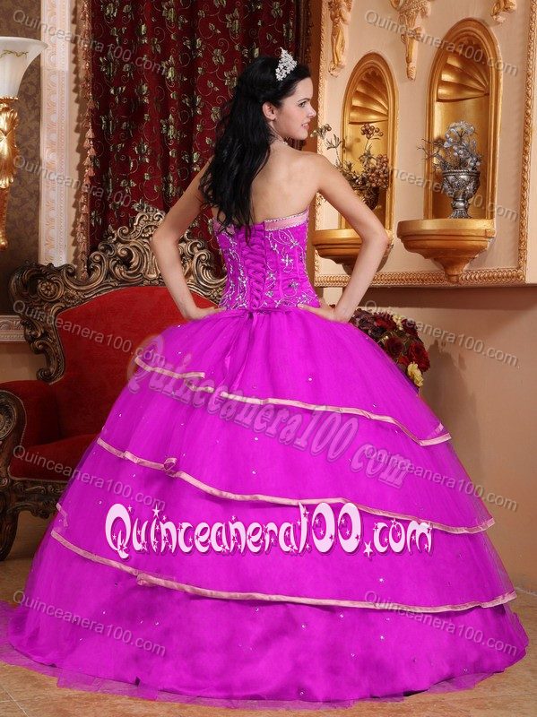 2014 Fuchsia Quinceanera Dress Sweetheart Beading Full Skirt