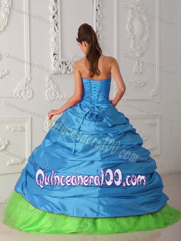 Appliques and Pick ups Accent Sweet 15 Dresses in Blue and Green