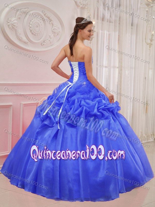 Blue Organza Quinceanera Gown Dresses with Appliques Pick ups