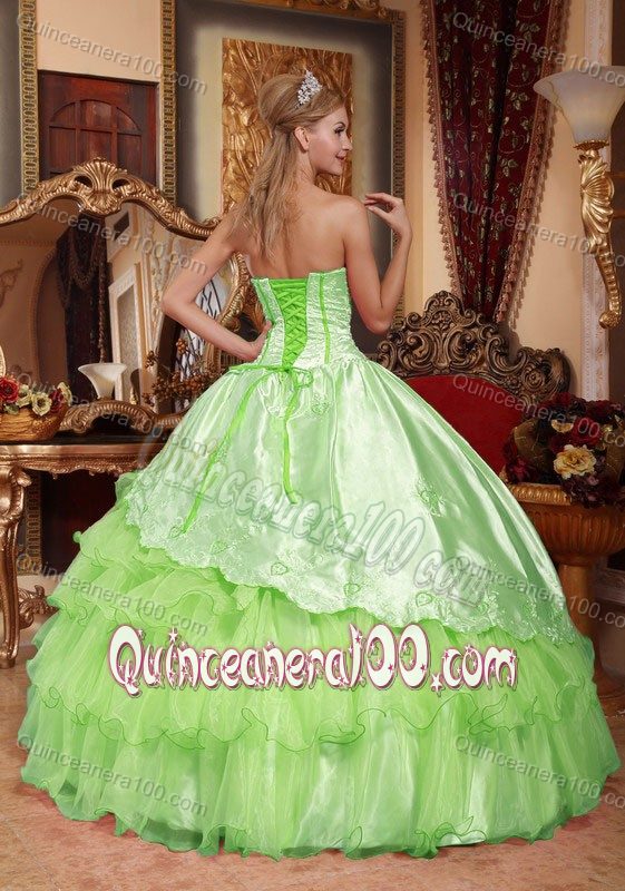 Embroidered and Ruffled Quinceanera Dresses in Bud Green 2013