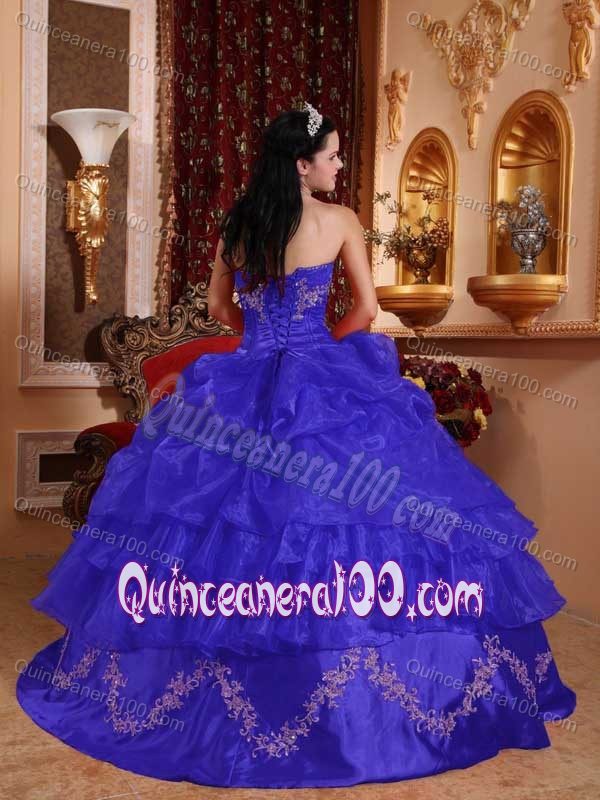 Blue Organza Strapless Dresses of 15 with Appliques and Pick ups