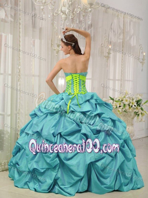 Beading and Pick ups Accent Blue Taffeta Dress for a Quinceanera