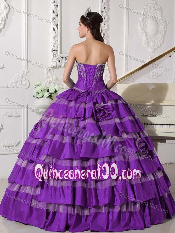 Embroidered Purple Sweet Sixteen Quinceanera Dresses with Ruffles