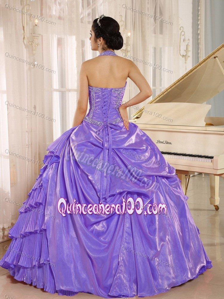 Breathtaking Pleated Halter Top Purple Quinceanera Gown Dress