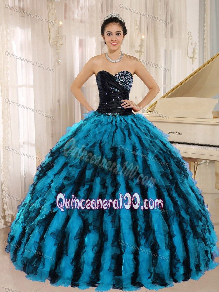 Cheap Ball Gown Ruffled Beaded Two-toned Quince dresses