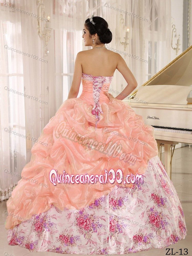 Special Multi-color Printing Pick Ups Ball Gown Quinces Dresses