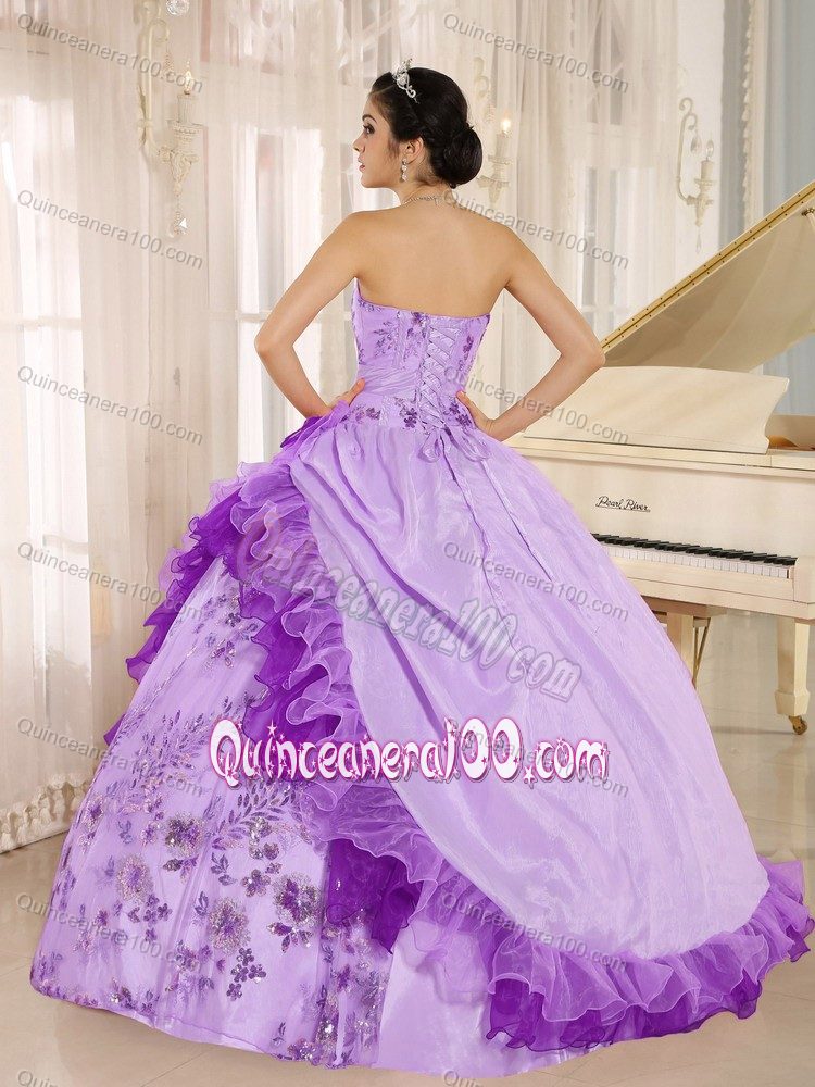 Lavender Sweet 15/16 Birthday Dress with Appliques and Flower