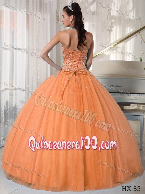 Simple Style Orange Red Beaded Ball Gown Quinceanera Dresses