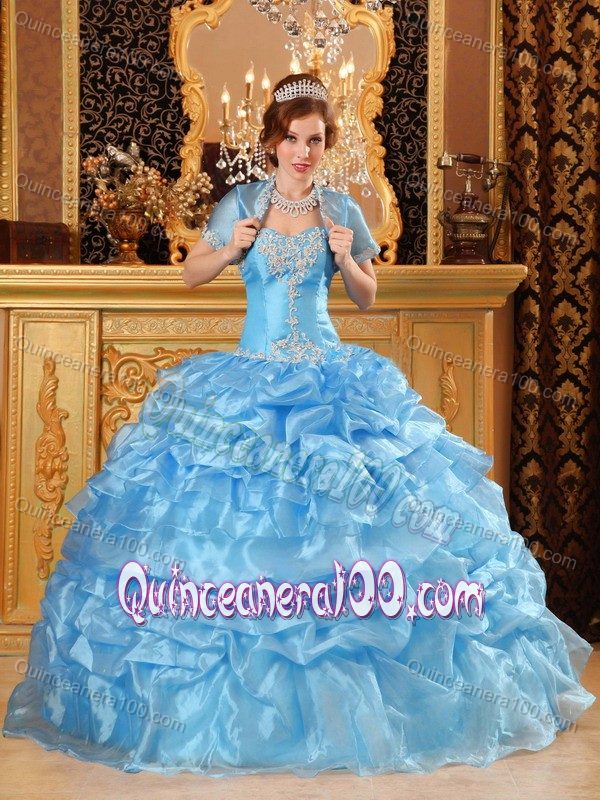 Baby Blue Sweetheart Quince Dress with Appliques and Ruffles