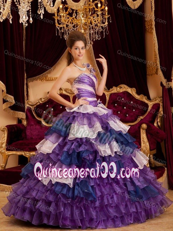 Multi-color One Shoulder Quinceanera Gown Dress with Ruffles