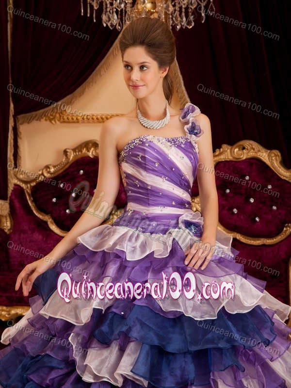 Multi-color One Shoulder Quinceanera Gown Dress with Ruffles