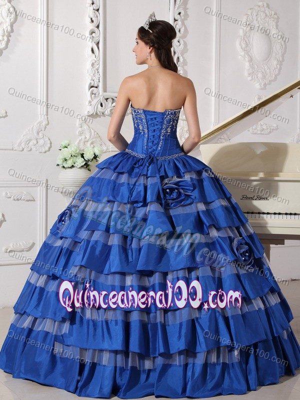 Blue Sweetheart Quinceanera Gown with Embroidery and Layered Skirt