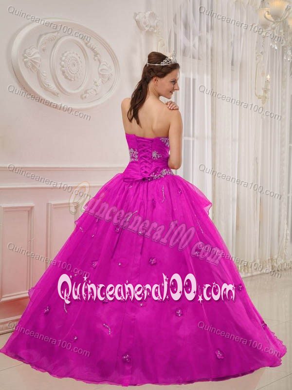 Fuchsia Strapless Quinceanera Dress with Appliques and Ruffles for 2014