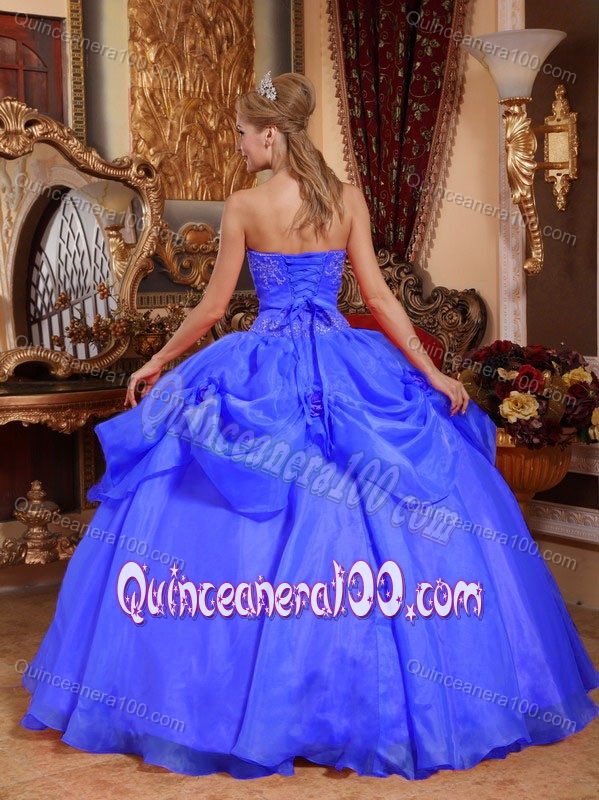 Blue Sweetheart Quinceanera Dress by Taffeta and Organza with Appliques