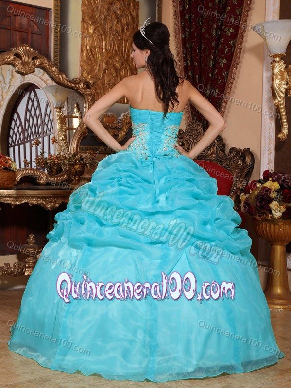 Attractive Aqua Blue Strapless Floor-length Quinceanera Dresses