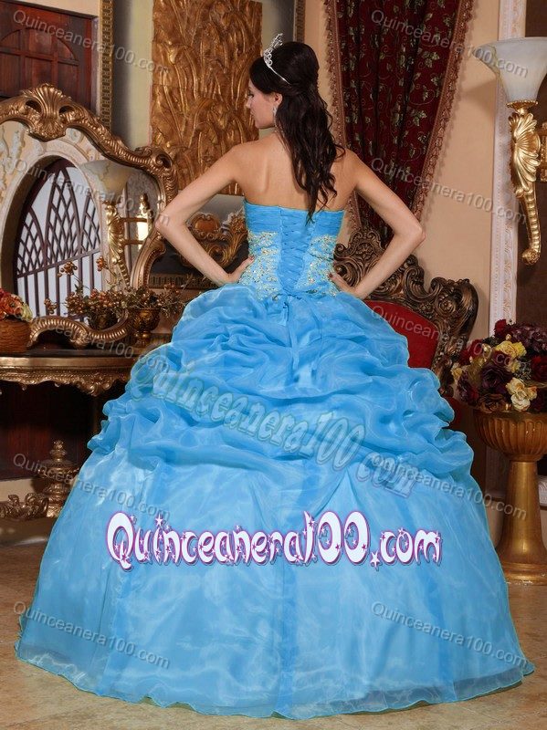 Baby Blue Ball Gown Sweet 16 Dresses with Appliques and Pick-ups