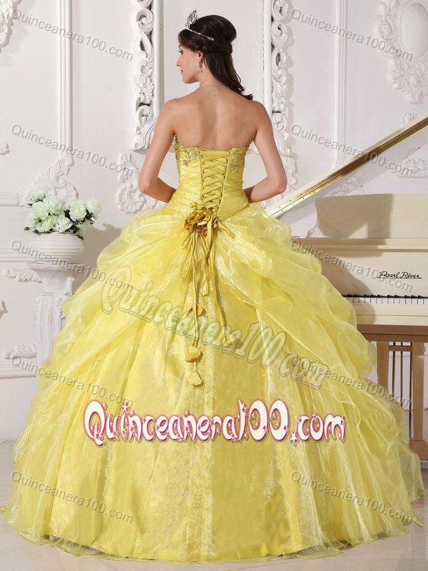 Yellow Ball Gown Quinceanera Dresses with Hand-made Flowers