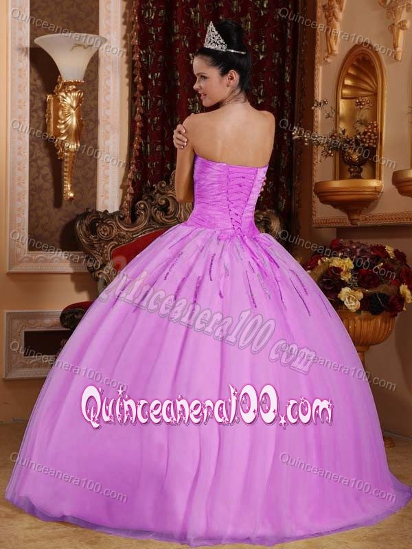 Lavender Strapless Floor-length Tulle Quinceanera Dresses