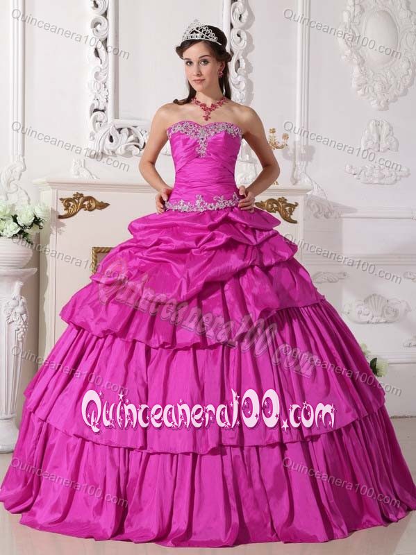 Fuchsia Strapless Floor-length Layered Sweet Sixteen Dresses