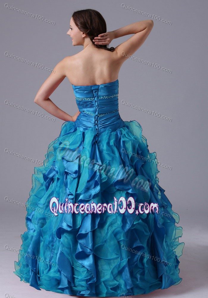 Teal Strapless Quinceanera Dresses with Ruch and Ruffles