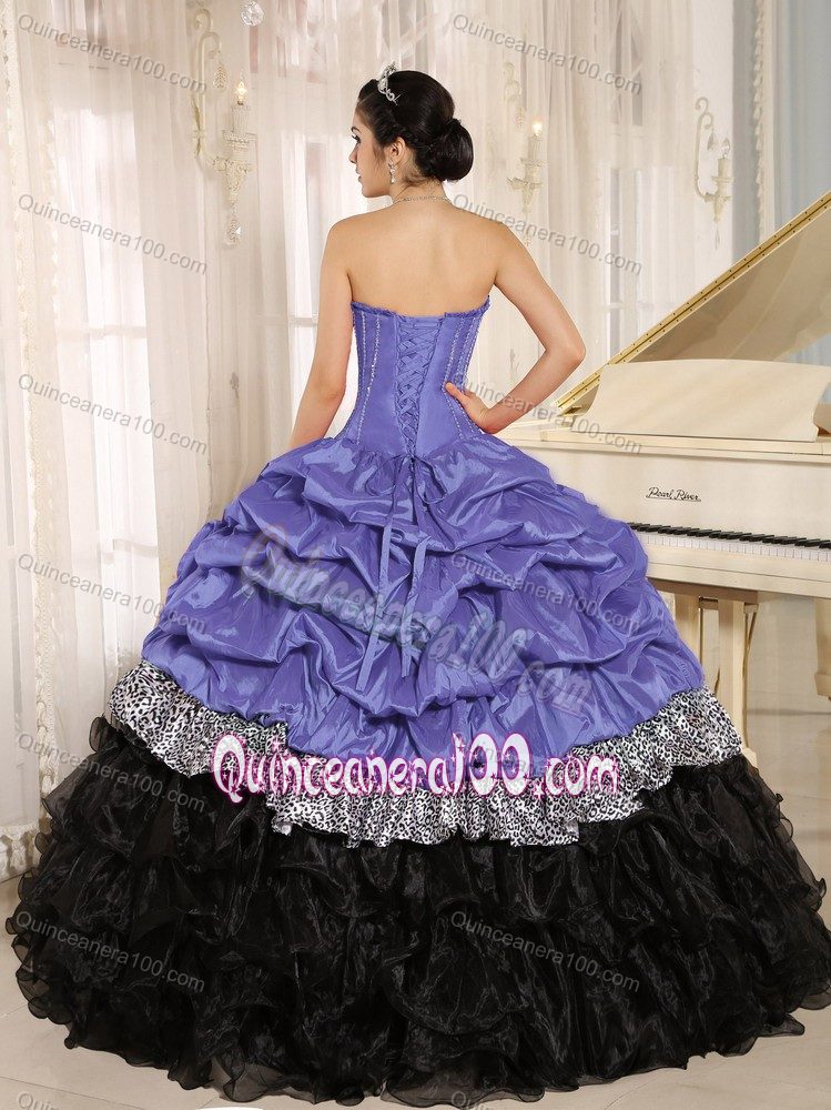 Purple and Black Sweetheart Quinceanera Dresses with Ruffles