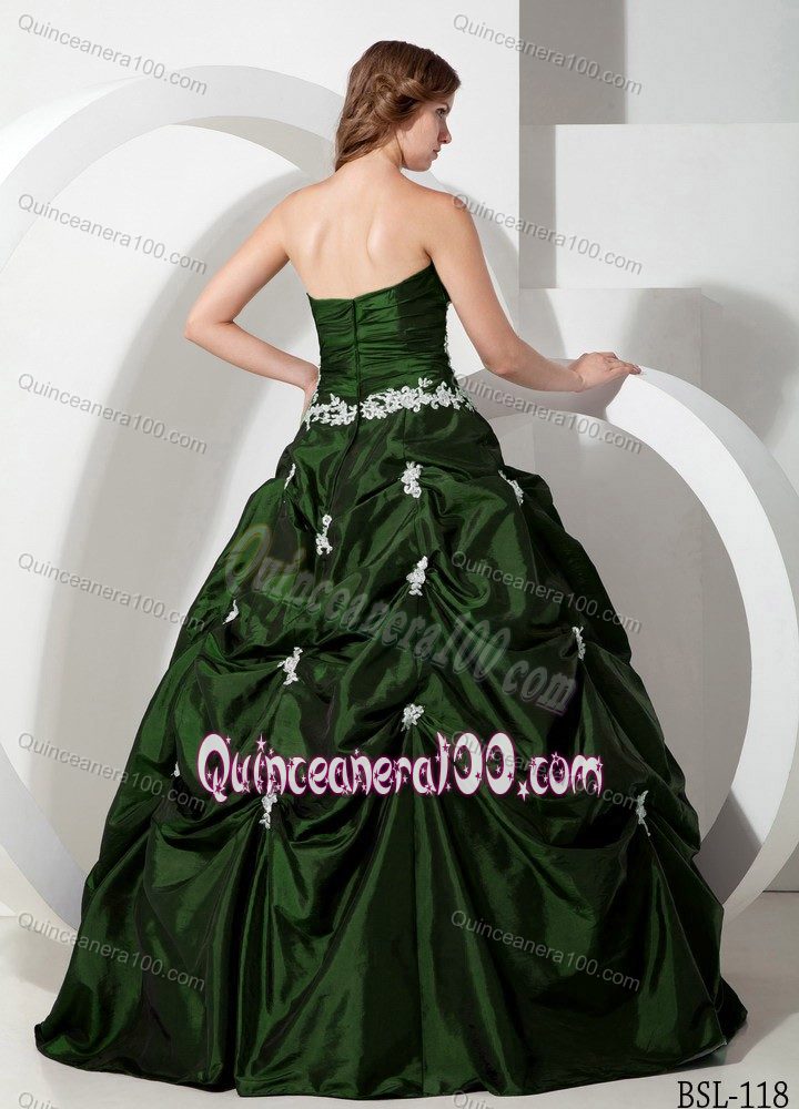 Dark Green Quinceanera Dresses with Appliques and Pick-ups