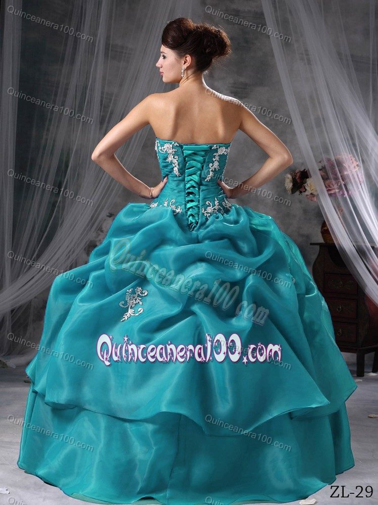 Jade Colored Appliqued Sweetheart Quinceanera Dresses with Pick-ups