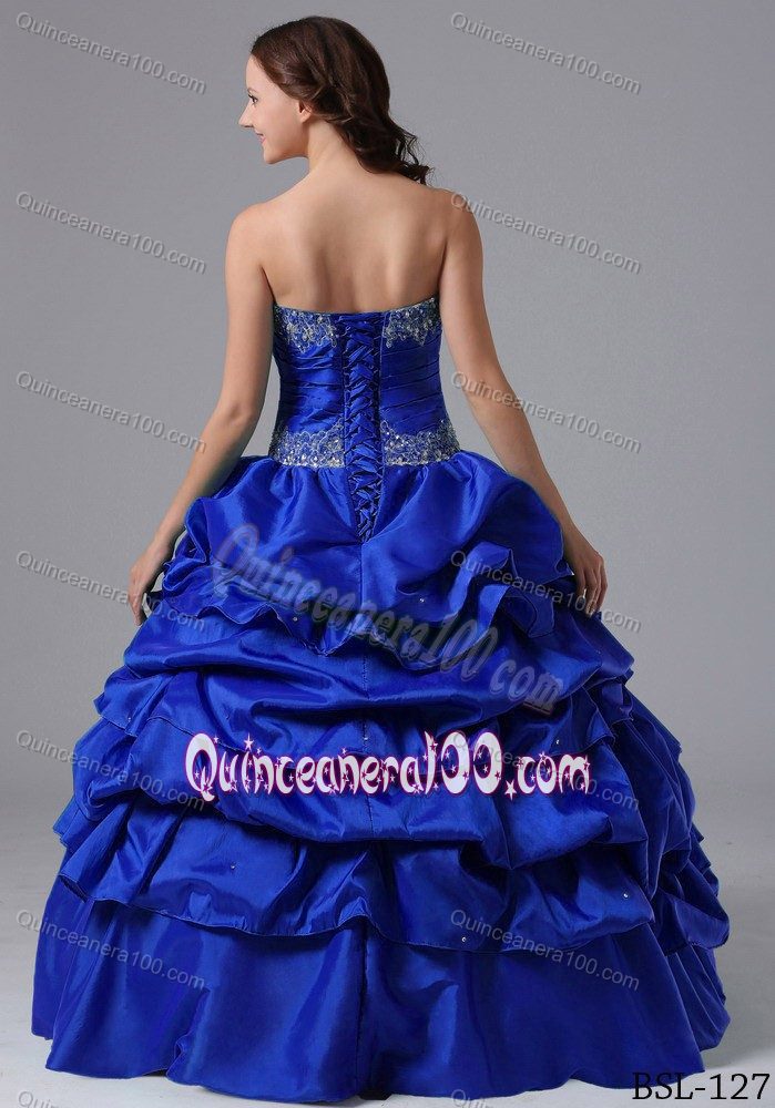 Royal Blue Beading Pleated Sweet 15/16 Birthday Dress with Pick-ups