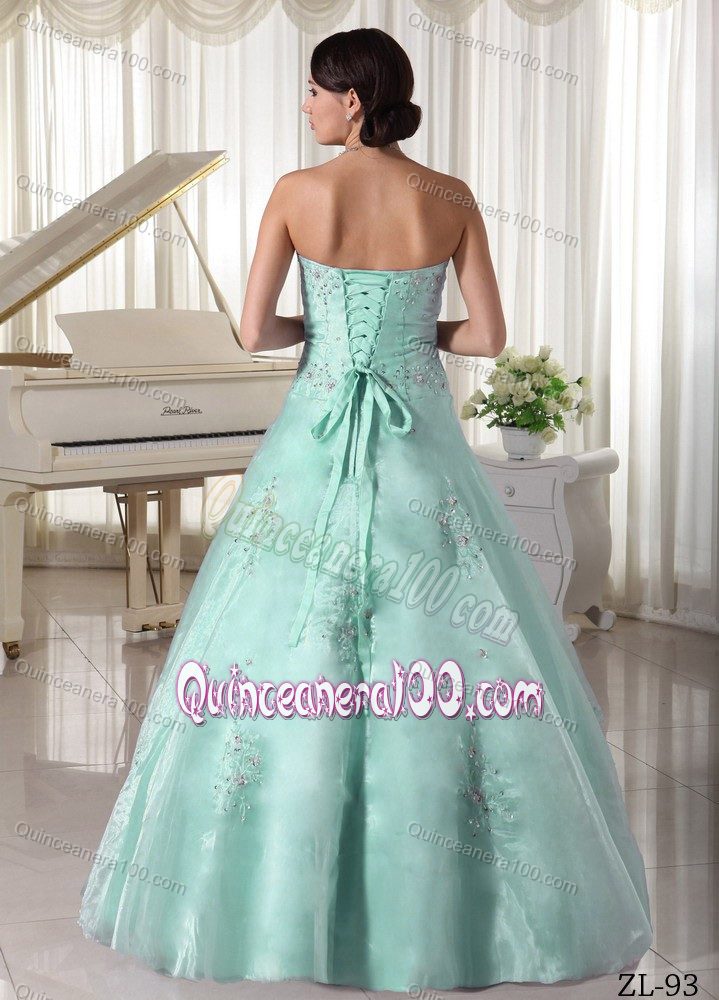 Mint Sweetheart Organza Beading Quinceanera Dresses with Appliques