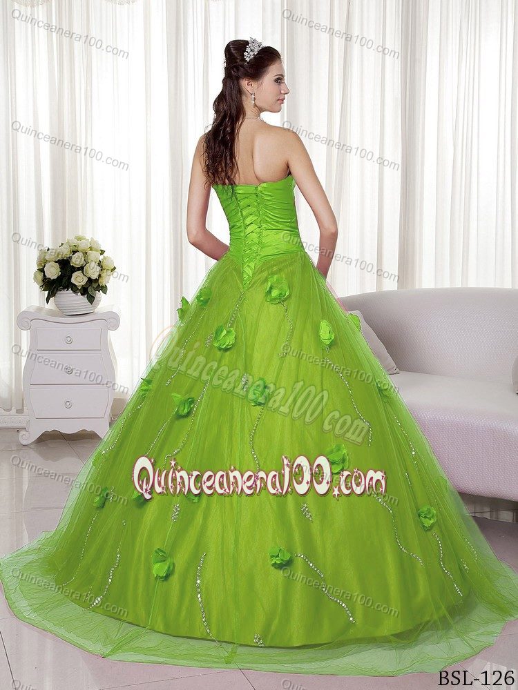 Chic Apple Green Sweetheart Quinceanera Dresses with 3D Flowers